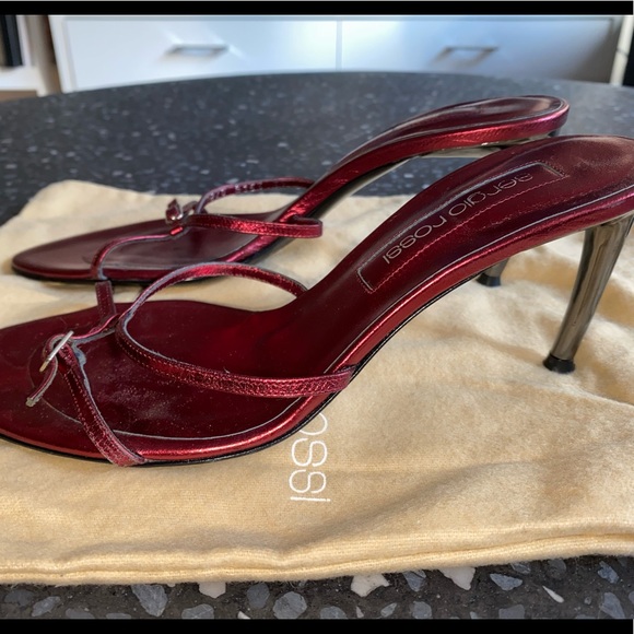 Sergio Rossi Red Iridescent Sandals Size 37 - Picture 4 of 7